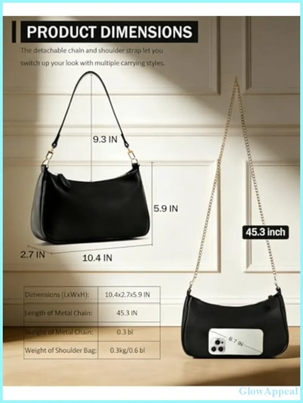 Women's Faux Leather Hobo Shoulder Bag with Chain Strap, Large Capacity Clutch